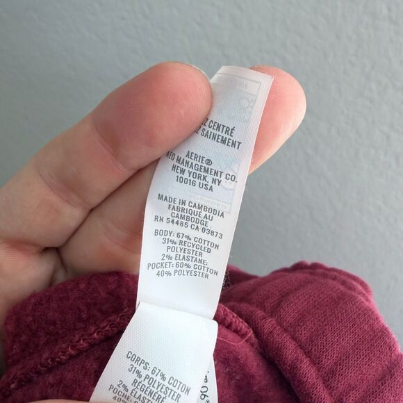 OFFLINE Aerie Cloud Fleece Baggy Trouser Burgundy Wide Leg Pants Womens XS Short - Picture 8 of 8